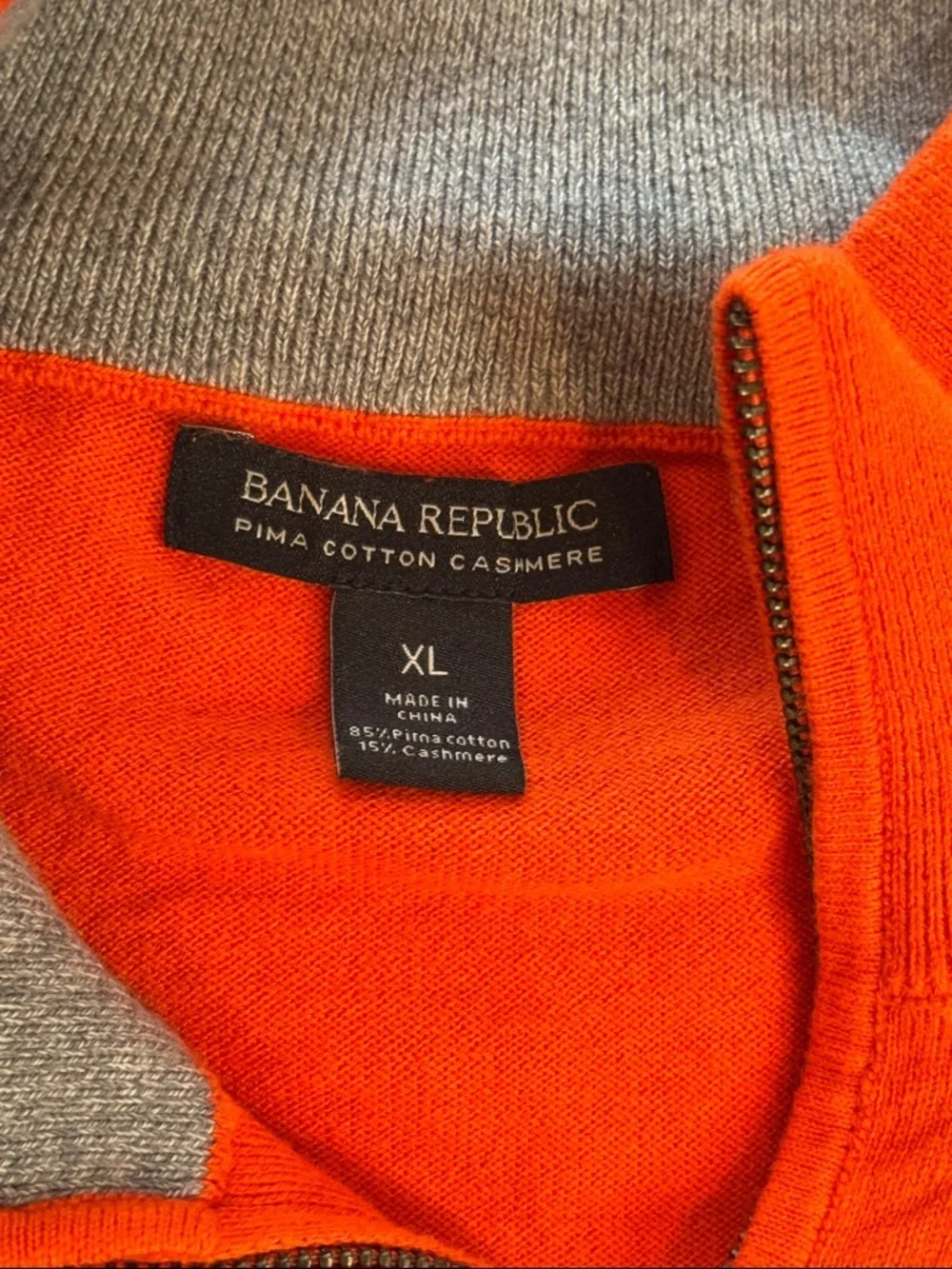 Banana Republic Men's Bright Orange Quarter-Zip Sweater; size XL